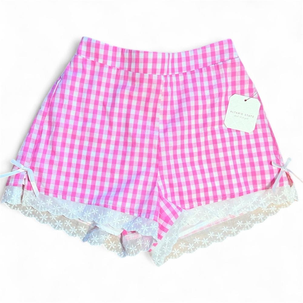Altar'd State Pink Checkered High Waist Shorts NWT